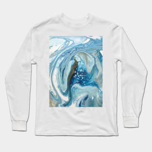 Icy Depths Swirling Ocean Abstract in Shades of Turquoise Blue Long Sleeve T-Shirt